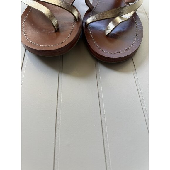 Tory Burch Patos Metallic Strappy Sandals Gold Leather Slides Summer Chic Size 9 - Picture 13 of 13